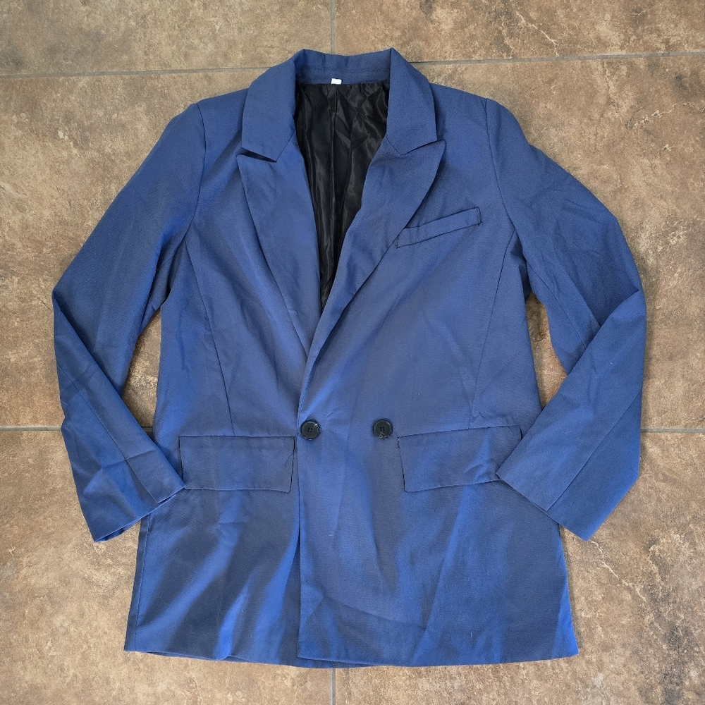 Blue Muted Longline Business Blazer
